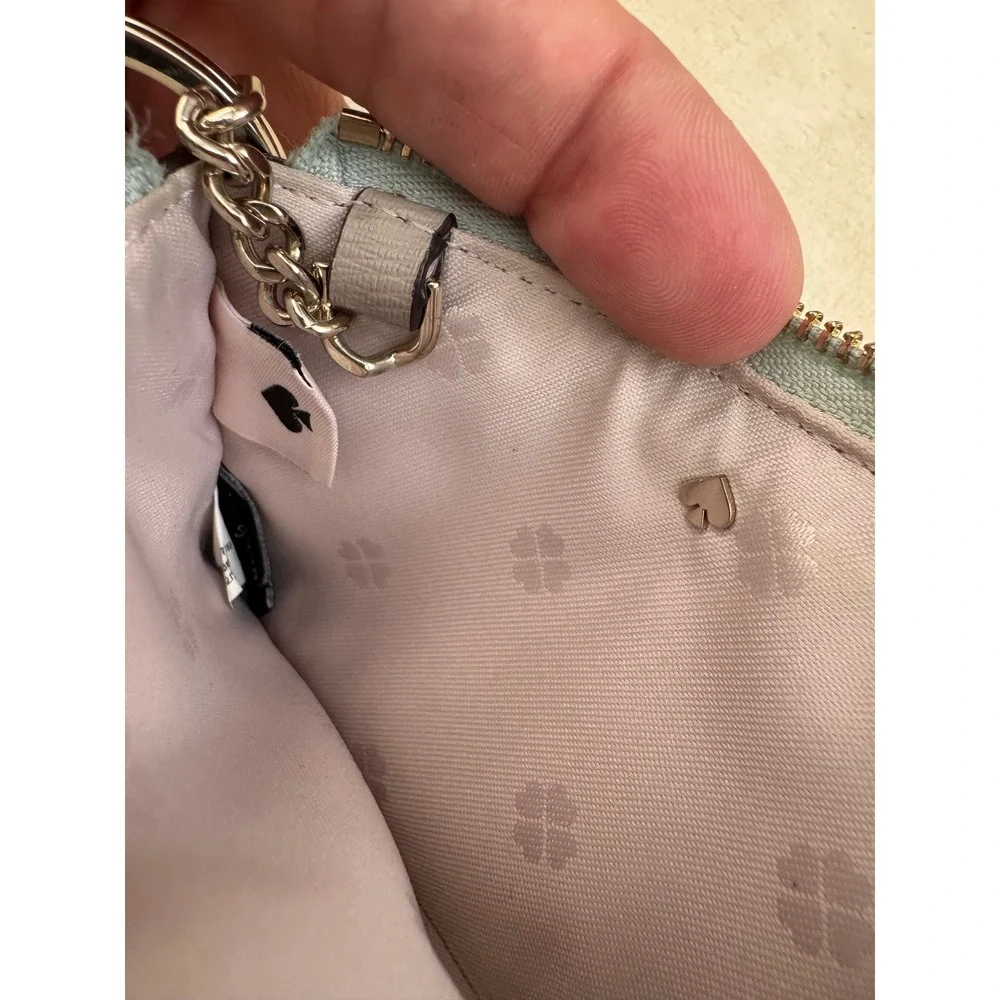 Kate Spade Margaux Zip Cardholder Leather Mint Blue White PWRU7159 Key Ring